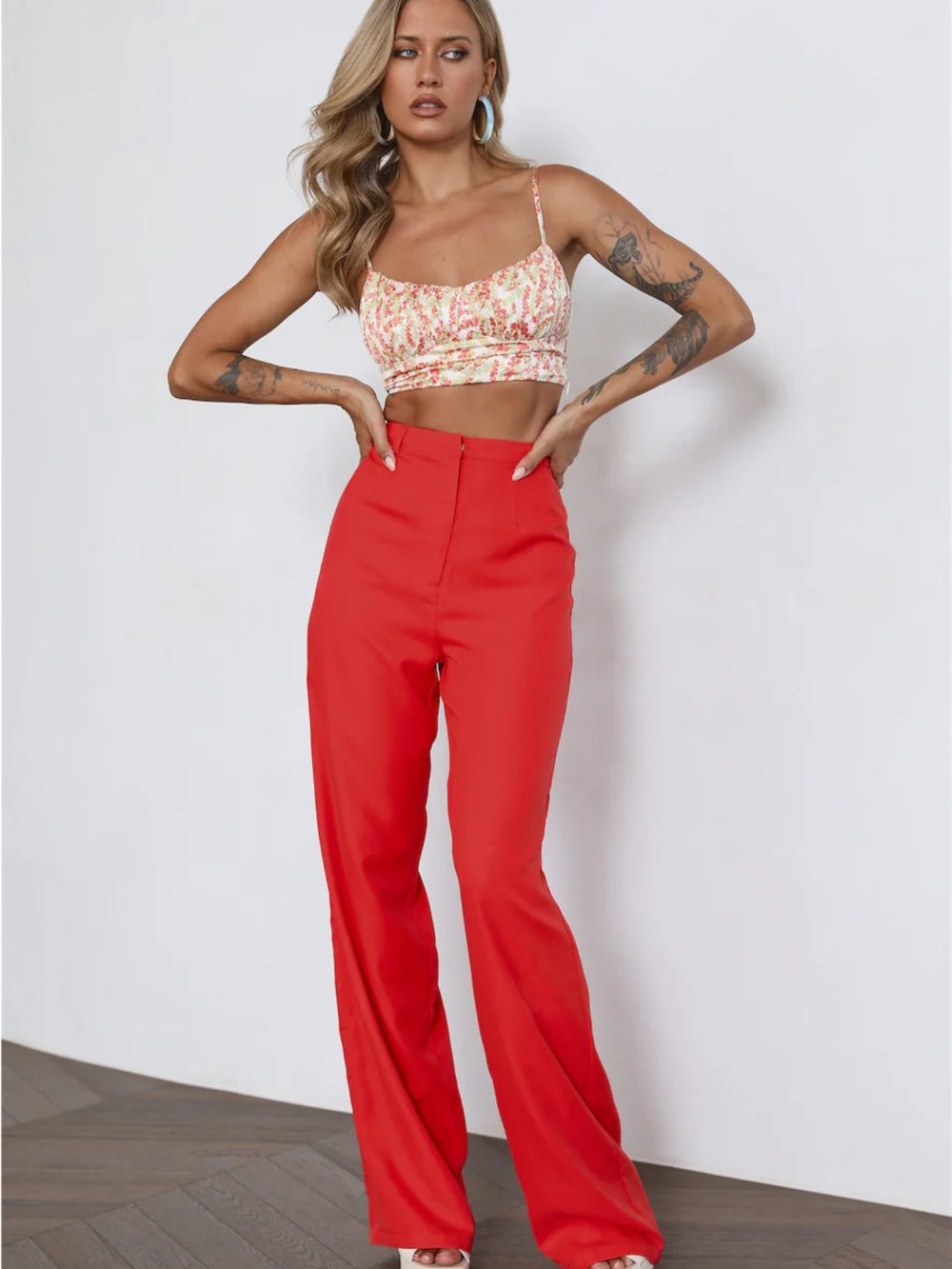 Hello Molly Red Straight-Leg Pants